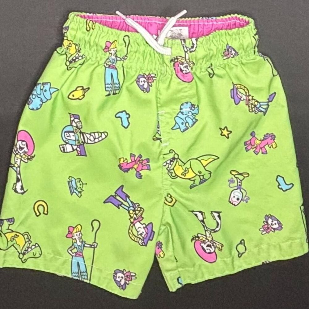 Disney Pixar Toy Story Swim Trunks Boys Size 3T Green Buzz Woody Jessie Forky